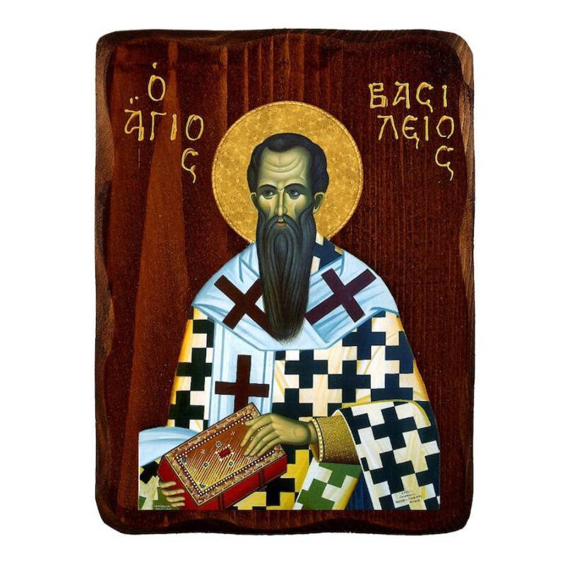 Εικόνα Ορθοδοξίας με περίγραμμα χρυσό σε ξύλο Φλαμουρίας  με  βάση Εικόνα Αγίου Βασιλείου, Χειροποίητη ελληνορθόδοξη εικόνα του Αγίου Βασιλείου, επιτοίχια πλάκα βυζαντινής τέχνης, θρησκευτικό δώρο, χριστιανική διακόσμηση Διάσταση 45x35 cm (17,7 x 13,8 ίντ
