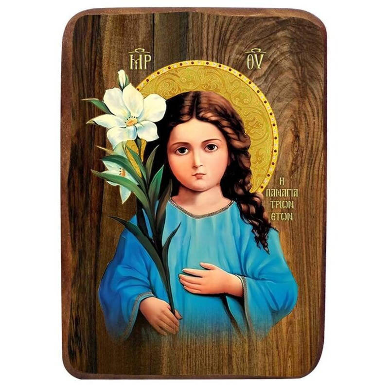 Εικόνα Ορθοδοξίας με περίγραμμα χρυσό σε ξύλο Φλαμουρίας  με  βάση Παναγία σε Μπομπονιέρα Βάπτισης Τριών Χρονών Σετ 20 τεμαχίων, Εικόνα Βάπτισης, Μπομπονιέρα Χειροποίητη Βυζαντινή εικόνα 9x6cm, Χριστιανικό Δώρο Διάσταση 45x35 cm (17,7 x 13,8 ίντσες) INTRA