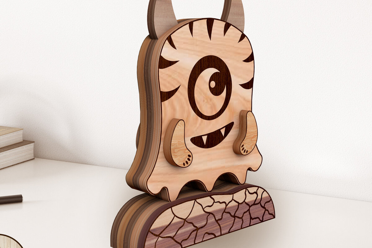 Σετ των 3 Intra απο ξύλο plywood 3mm-4mm πάχος - Διακοσμητικό κομμένο  Cute Monster Δίασταση 8x2 cm INTRAFABR-101533437