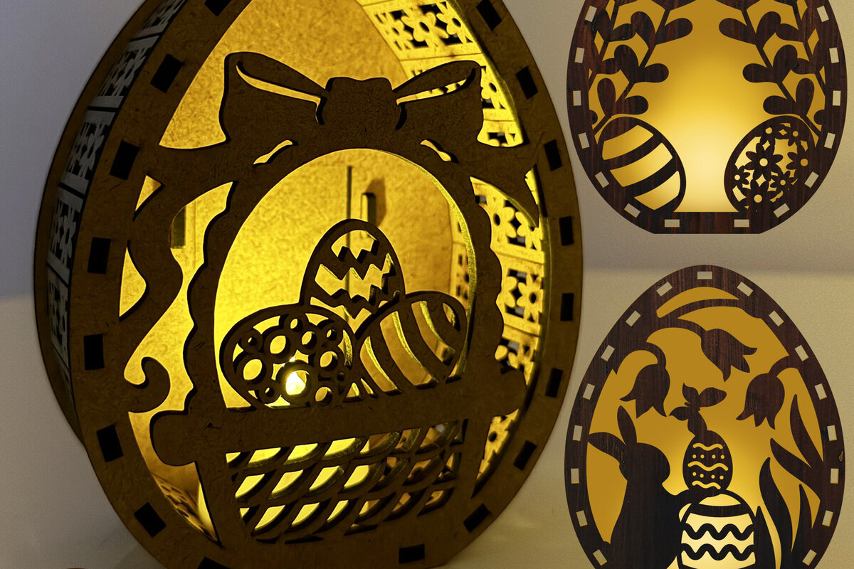 Σετ των 3 Intra απο ξύλο plywood 3mm-4mm πάχος - Διακοσμητικό πασχαλινό φαναράκι με αυγά Δίασταση 5x3 cm INTRAFABR-113962394