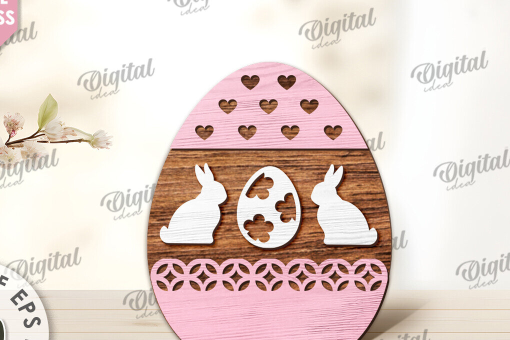 Σετ των 2 Intra απο ξύλο plywood 3mm-4mm πάχος - Διακοσμητικό πασχαλινό αυγό κοπής με λέιζερ. 3D αυγό Δίασταση 15x15 cm INTRAFABR-115504340