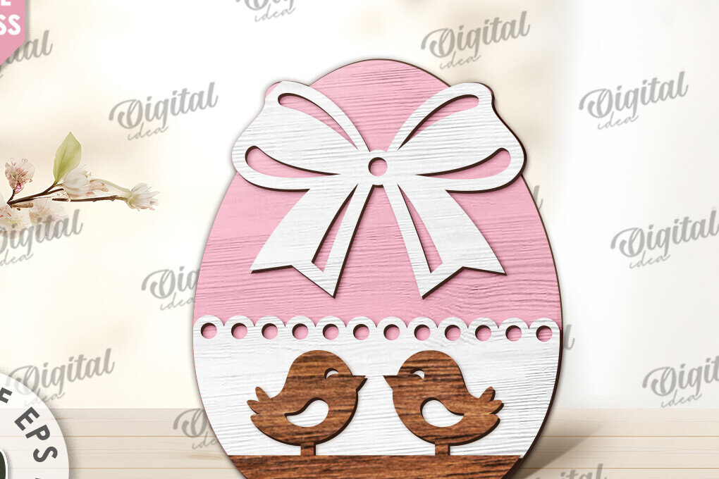 Σετ των 2 Intra απο ξύλο plywood 3mm-4mm πάχος - Διακοσμητικό πασχαλινό αυγό κοπής με λέιζερ. 3D αυγό Δίασταση 15x15 cm INTRAFABR-115504367