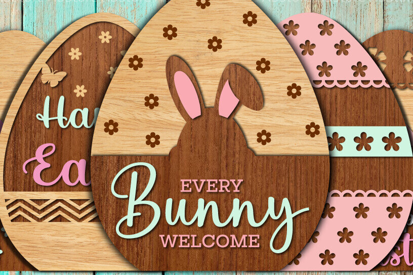 Σετ των 2 Intra απο ξύλο plywood 3mm-4mm πάχος - Διακοσμητικό πασχαλινό αυγό κοπής με λέιζερ Δίασταση 20x20 cm INTRAFABR-116163309