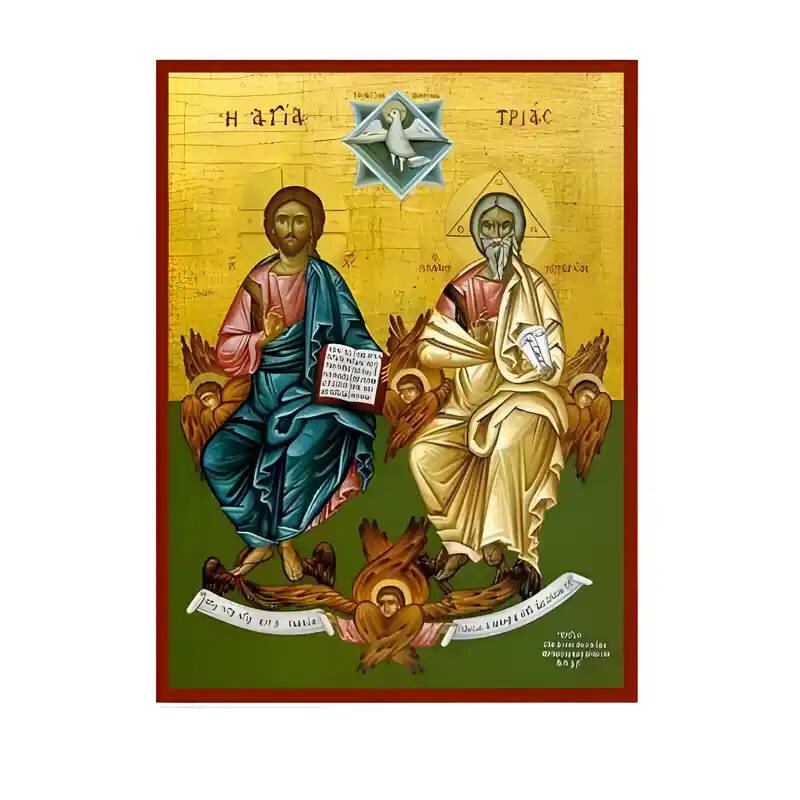 Σετ των 2 Εικόνα Ορθοδοξίας με περίγραμμα χρυσό σε ξύλο Φλαμουρίας  με  βάση Εικόνα Αγία Τριάδα Χειροποίητη Ελληνορθόδοξη , Κρεμαστή πλάκα βυζαντινής τέχνης, χριστιανική τέχνη Διάσταση 10x7 cm (3,9 x 2,8 ίντσες) INTRAEK-670863