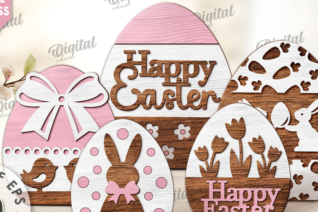 Σετ των 3 Intra απο ξύλο plywood 3mm-4mm πάχος - Διακοσμητικό πασχαλινό αυγό κομμένο με λέιζερ Δίασταση 15x15 cm INTRAFABR-115694293