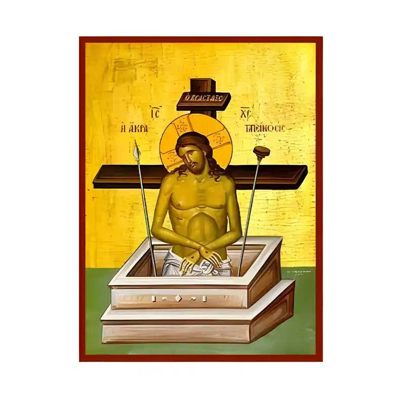 Σετ των 2 Εικόνα Ορθοδοξίας με περίγραμμα χρυσό σε ξύλο Φλαμουρίας  με  βάση Εικόνα Άκρα Ταπείνωση Χειροποίητη Ελληνορθόδοξη , Κρεμαστή πλάκα βυζαντινής τέχνης, χριστιανική τέχνη Διάσταση 10x7 cm (3,9 x 2,8 ίντσες) INTRAEK-670856