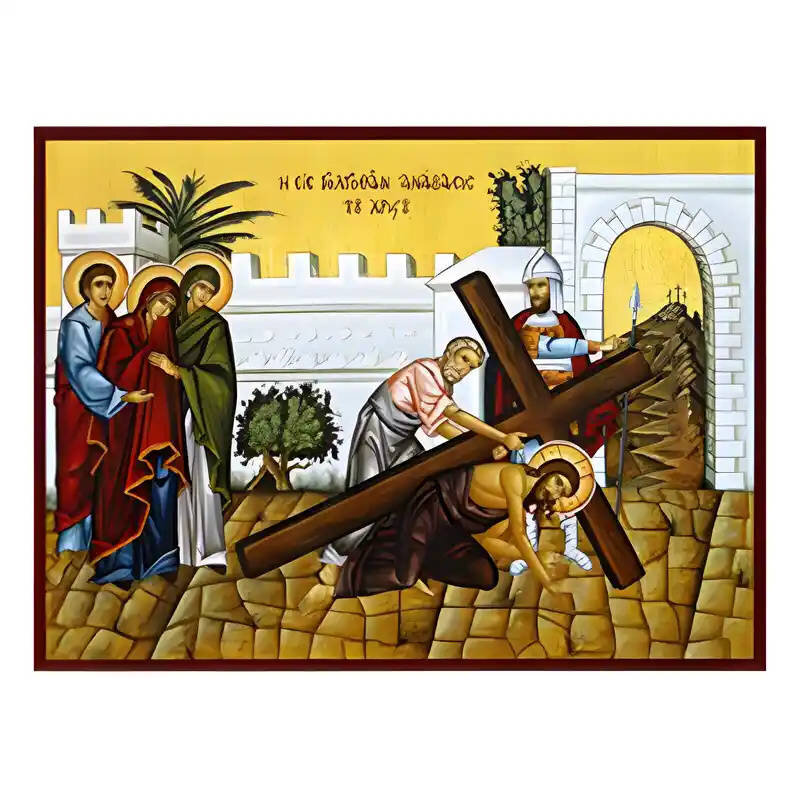 Σετ των 2 Εικόνα Ορθοδοξίας με περίγραμμα χρυσό σε ξύλο Φλαμουρίας  με  βάση Εικόνα Ανάβαση Κυρίου στο Γολγοθά Χειροποίητη Ελληνορθόδοξη , Κρεμαστή πλάκα βυζαντινής τέχνης, χριστιανική τέχνη Διάσταση 10x7 cm (3,9 x 2,8 ίντσες) INTRAEK-670853