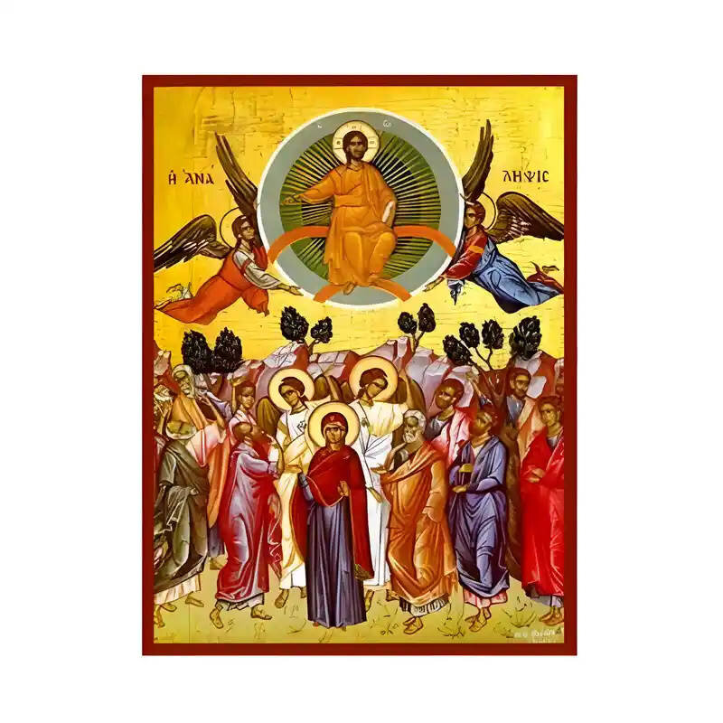 Σετ των 2 Εικόνα Ορθοδοξίας με περίγραμμα χρυσό σε ξύλο Φλαμουρίας  με  βάση Εικόνα Ανάληψη Χριστού Χειροποίητη Ελληνορθόδοξη , Κρεμαστή πλάκα βυζαντινής τέχνης, χριστιανική τέχνη Διάσταση 10x7 cm (3,9 x 2,8 ίντσες) INTRAEK-670851