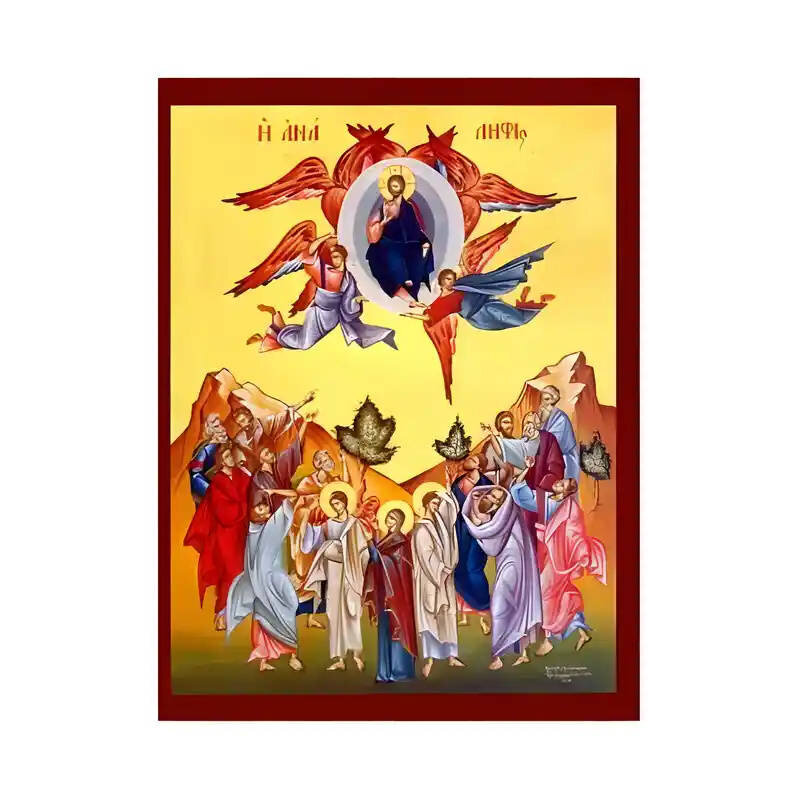 Σετ των 2 Εικόνα Ορθοδοξίας με περίγραμμα χρυσό σε ξύλο Φλαμουρίας  με  βάση Εικόνα Ανάληψη Χριστού Χειροποίητη Ελληνορθόδοξη , Κρεμαστή πλάκα βυζαντινής τέχνης, χριστιανική τέχνη Διάσταση 10x7 cm (3,9 x 2,8 ίντσες) INTRAEK-670848