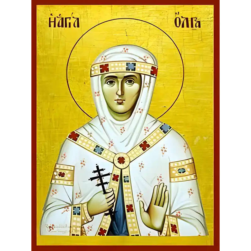Εικόνα Ορθοδοξίας με περίγραμμα χρυσό σε ξύλο Φλαμουρίας  με  βάση Εικόνα ΑΓΙΑ ΟΛΓΑ, ΠΡΙΓΚΙΠΙΣΣΑ ΤΗΣ ΡΩΣΙΑΣ Χειροποίητη Ελληνορθόδοξη εικόνα του Ιησού Χριστού, Κρεμαστή πλάκα βυζαντινής τέχνης, χριστιανική τέχνη Διάσταση 40x30 cm (10,2x7,9 ίντσες)  INTRAE