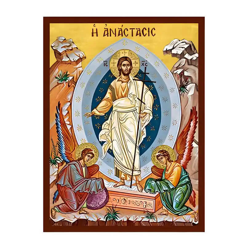 Σετ των 2 Εικόνα Ορθοδοξίας με περίγραμμα χρυσό σε ξύλο Φλαμουρίας  με  βάση Εικόνα Ανάσταση Χριστού Χειροποίητη Ελληνορθόδοξη , Κρεμαστή πλάκα βυζαντινής τέχνης, χριστιανική τέχνη Διάσταση 10x7 cm (3,9 x 2,8 ίντσες) INTRAEK-670844