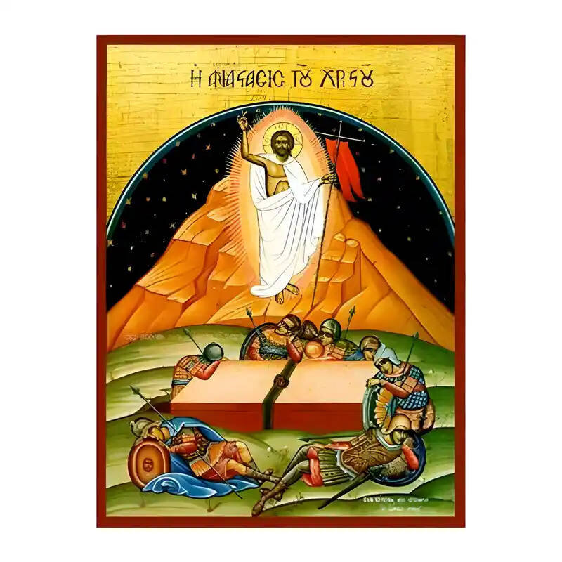 Σετ των 2 Εικόνα Ορθοδοξίας με περίγραμμα χρυσό σε ξύλο Φλαμουρίας  με  βάση Εικόνα Ανάσταση Χριστού Χειροποίητη Ελληνορθόδοξη , Κρεμαστή πλάκα βυζαντινής τέχνης, χριστιανική τέχνη Διάσταση 10x7 cm (3,9 x 2,8 ίντσες) INTRAEK-671039
