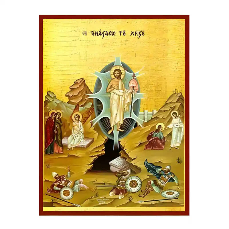Σετ των 2 Εικόνα Ορθοδοξίας με περίγραμμα χρυσό σε ξύλο Φλαμουρίας  με  βάση Εικόνα Ανάσταση Χριστού Χειροποίητη Ελληνορθόδοξη , Κρεμαστή πλάκα βυζαντινής τέχνης, χριστιανική τέχνη Διάσταση 10x7 cm (3,9 x 2,8 ίντσες) INTRAEK-671038