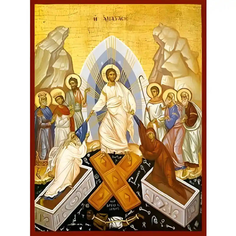 Σετ των 2 Εικόνα Ορθοδοξίας με περίγραμμα χρυσό σε ξύλο Φλαμουρίας  με  βάση Εικόνα Ανάσταση Χριστού, Άδου Κάθοδος Χειροποίητη Ελληνορθόδοξη , Κρεμαστή πλάκα βυζαντινής τέχνης, χριστιανική τέχνη Διάσταση 10x7 cm (3,9 x 2,8 ίντσες) INTRAEK-670842