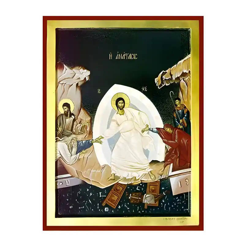 Σετ των 2 Εικόνα Ορθοδοξίας με περίγραμμα χρυσό σε ξύλο Φλαμουρίας  με  βάση Εικόνα Ανάσταση Χριστού, Άδου Κάθοδος Χειροποίητη Ελληνορθόδοξη , Κρεμαστή πλάκα βυζαντινής τέχνης, χριστιανική τέχνη Διάσταση 10x7 cm (3,9 x 2,8 ίντσες) INTRAEK-671034