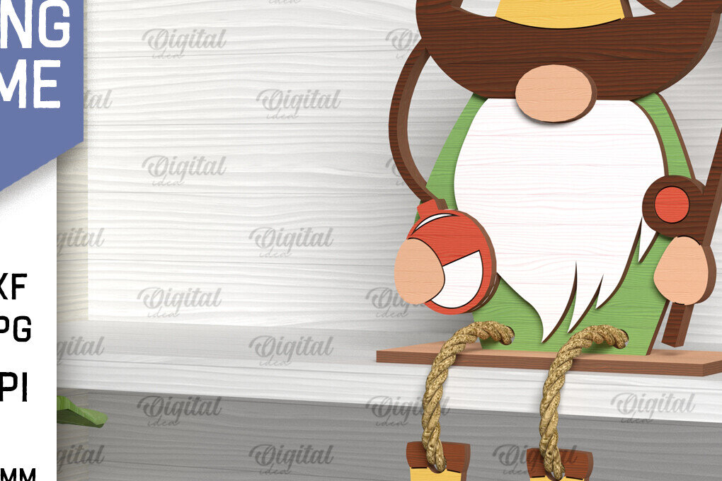 Intra απο ξύλο plywood 3mm-4mm πάχος - Διακοσμητικό ψάρεμα Gnome με λέιζερ Δίασταση 30x20 cm INTRAFABR-98041023