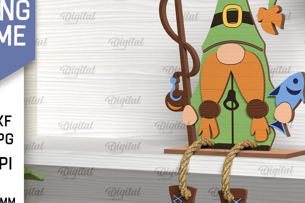 Intra απο ξύλο plywood 3mm-4mm πάχος - Διακοσμητικό ψάρεμα Gnome με λέιζερ Δίασταση 30x20 cm INTRAFABR-98041099