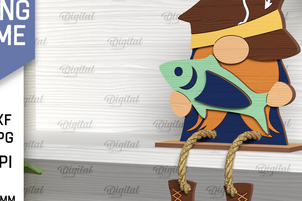 Intra απο ξύλο plywood 3mm-4mm πάχος - Διακοσμητικό ψάρεμα Gnome με λέιζερ Δίασταση 30x20 cm INTRAFABR-98040627