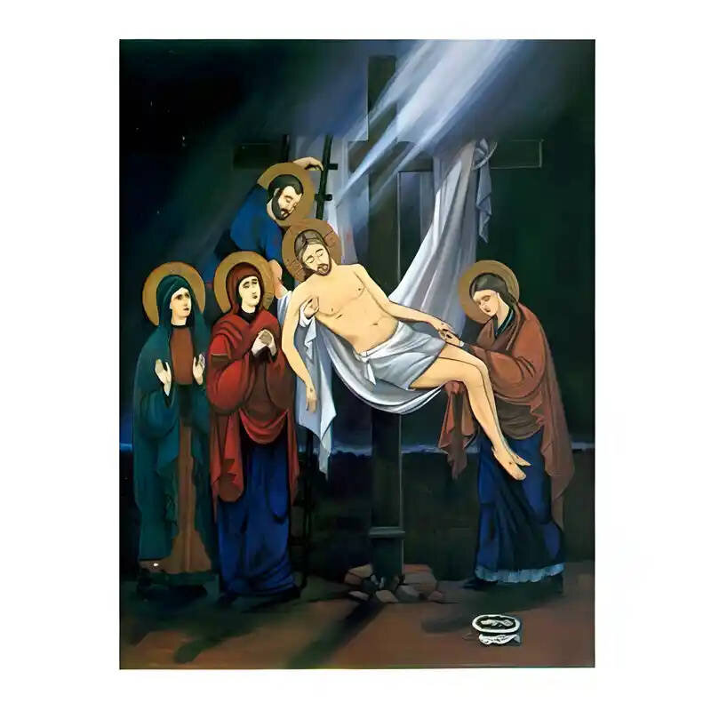 Σετ των 2 Εικόνα Ορθοδοξίας με περίγραμμα χρυσό σε ξύλο Φλαμουρίας  με  βάση Εικόνα Αποκαθήλωση του Χριστού Χειροποίητη Ελληνορθόδοξη , Κρεμαστή πλάκα βυζαντινής τέχνης, χριστιανική τέχνη Διάσταση 10x7 cm (3,9 x 2,8 ίντσες) INTRAEK-670840