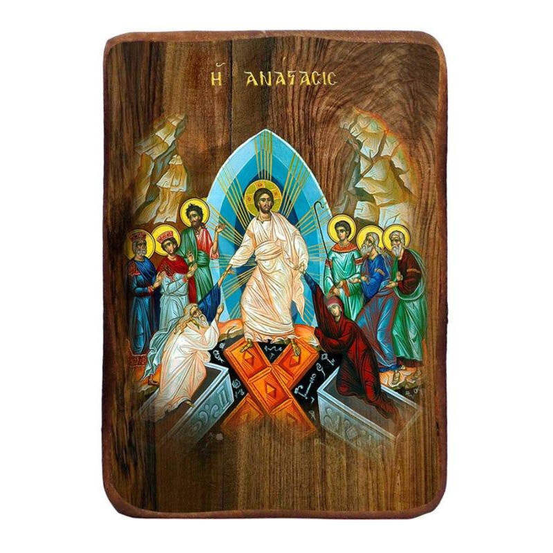 Εικόνα Ορθοδοξίας με περίγραμμα χρυσό σε ξύλο Φλαμουρίας  με  βάση Μπομπονιέρα Βάπτισης Ανάσταση του Χριστού Σετ 20 τεμαχίων, Εικόνα Βάπτισης, Χειροποίητη Βυζαντινή εικόνα Bomboniera 9x6cm, Χριστιανικό Δώρο Διάσταση 50x40 cm (19,7 x 15,8 ίντσες)  INTRAEK-