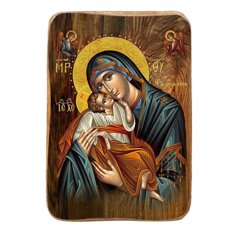 Εικόνα Ορθοδοξίας με περίγραμμα χρυσό σε ξύλο Φλαμουρίας  με  βάση Παναγία του γλυκού φιλιού Μπομπονιέρα Βάπτισης Σετ 20 τεμαχίων, Εικόνα Βάπτισης, Μπομπονιέρα Χειροποίητη Βυζαντινή εικόνα 9x6cm, Χριστιανικό Δώρο Διάσταση 50x40 cm (19,7 x 15,8 ίντσες)  IN