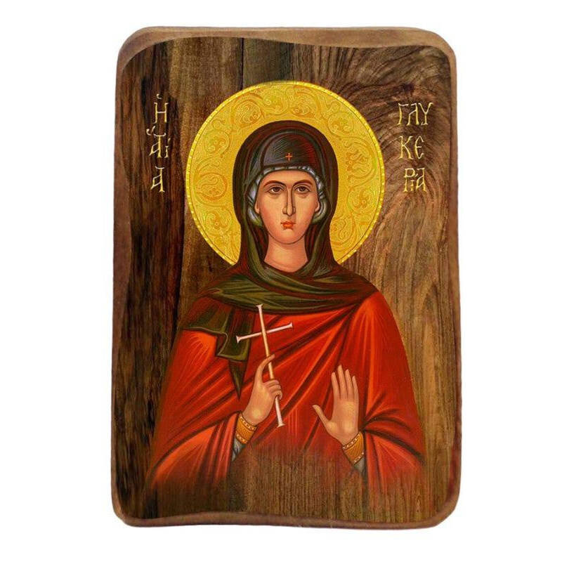 Εικόνα Ορθοδοξίας με περίγραμμα χρυσό σε ξύλο Φλαμουρίας  με  βάση Μπομπονιέρα Βάπτισης Αγία Γλυκερία Σετ 20 τεμαχίων, Εικόνα Βάπτισης, Μπομπονιέρα Χειροποίητη Βυζαντινή εικόνα 9x6cm, Χριστιανικό Δώρο Διάσταση 50x40 cm (19,7 x 15,8 ίντσες)  INTRAEK-654321