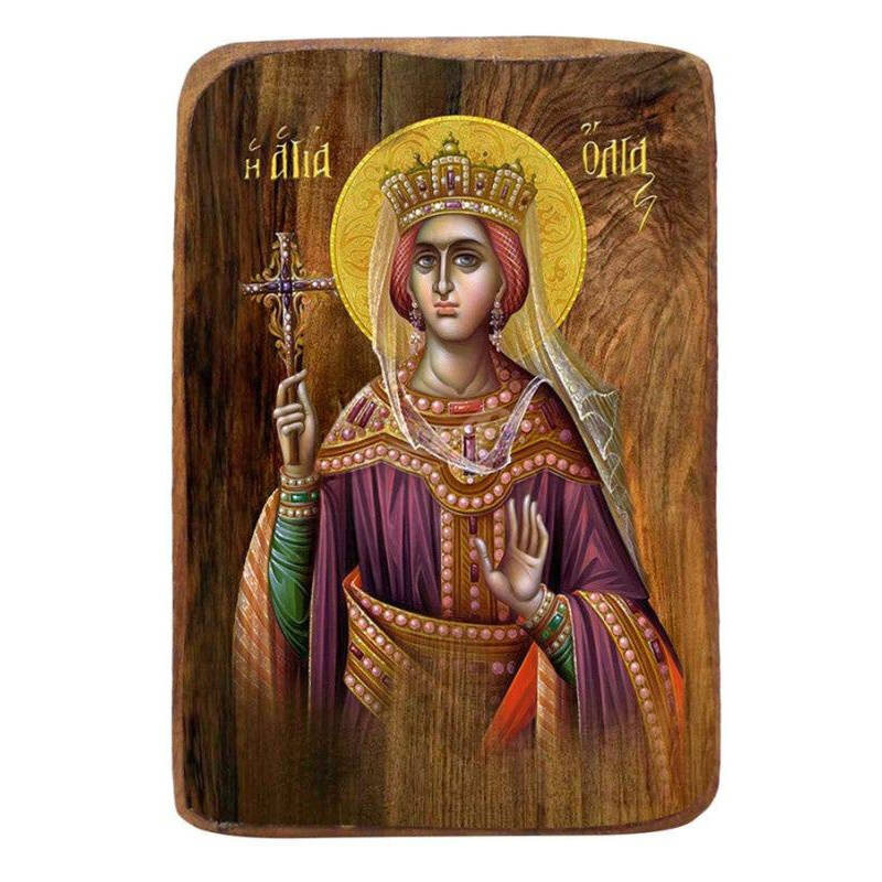 Εικόνα Ορθοδοξίας με περίγραμμα χρυσό σε ξύλο Φλαμουρίας  με  βάση Μπομπονιέρα Βάπτισης Αγίας Όλγας Σετ 20 τεμαχίων, Εικόνα Βάπτισης, Μπομπονιέρα Χειροποίητη Βυζαντινή εικόνα 9x6cm, Χριστιανικό Δώρο Διάσταση 50x40 cm (19,7 x 15,8 ίντσες)  INTRAEK-65432167