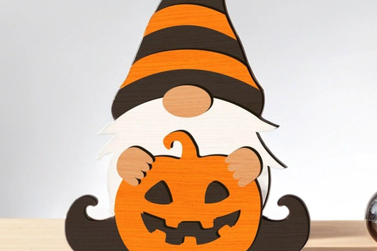 Σετ των 3 Intra απο ξύλο plywood 3mm-4mm πάχος - Διακοσμητικό Halloween Gnome με κολοκύθα Δίασταση 8x6 cm INTRAFABR-103650613