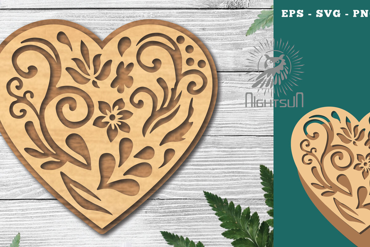 Σετ των 2 Intra απο ξύλο plywood 3mm-4mm πάχος - Διακοσμητικό διάκοσμο κοπής με λέιζερ καρδιάς 4 Δίασταση 20x20 cm INTRAFABR-116922438