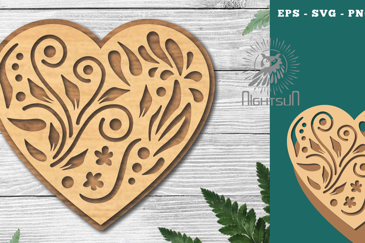 Σετ των 2 Intra απο ξύλο plywood 3mm-4mm πάχος - Διακοσμητικό διάκοσμο κοπής με λέιζερ καρδιάς 6 Δίασταση 20x20 cm INTRAFABR-116922532