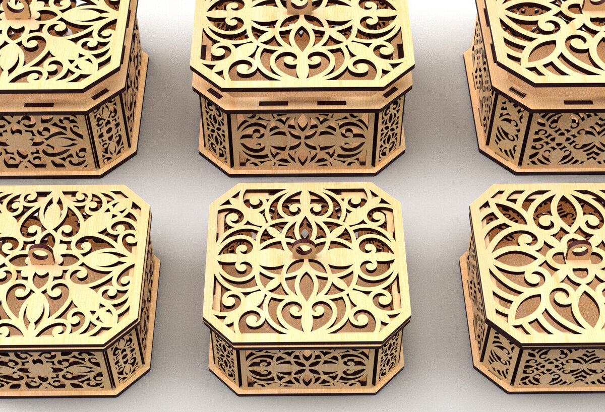 Σετ των 2 Intra απο ξύλο plywood 3mm-4mm πάχος - Διακοσμητικό κουτί δώρου με εξάγωνο  1 Δίασταση 15x15 cm INTRAFABR-82945091