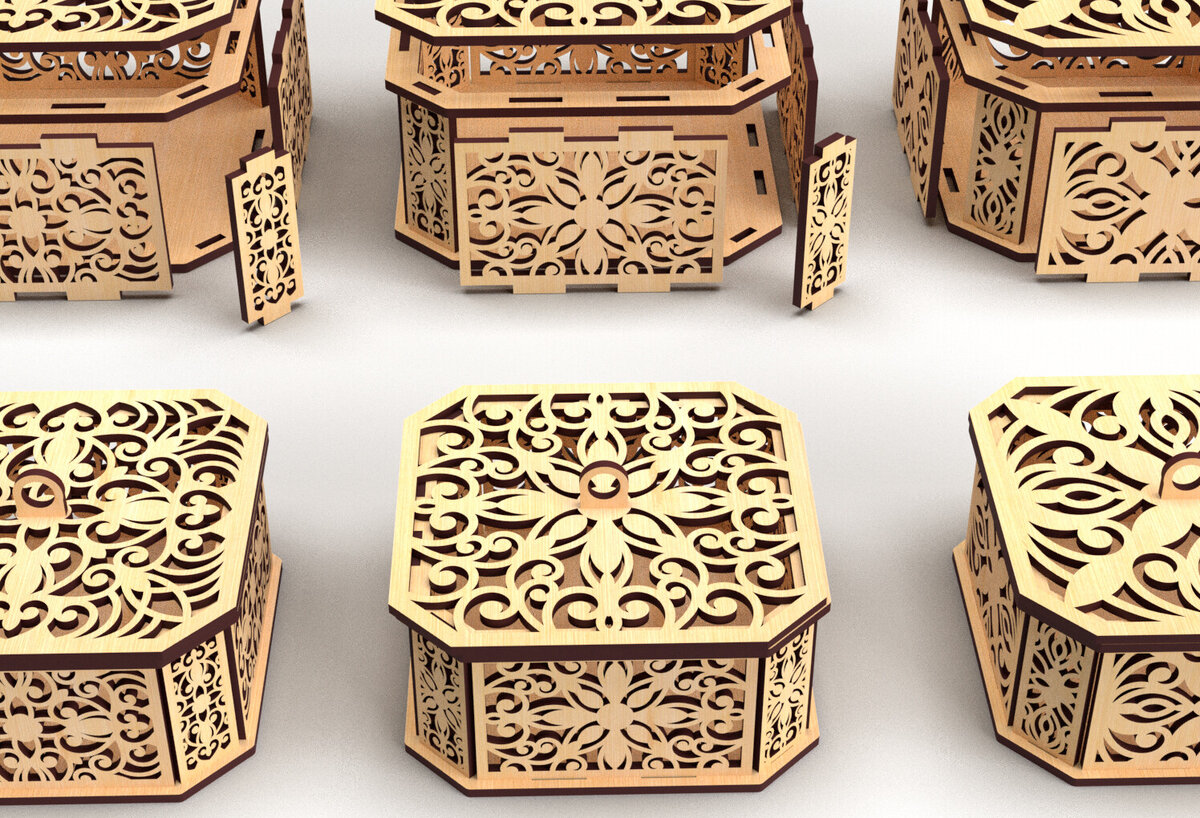 Σετ των 2 Intra απο ξύλο plywood 3mm-4mm πάχος - Διακοσμητικό κουτί δώρου με εξάγωνο κομμένο λέιζερ 6 Δίασταση 15x15 cm INTRAFABR-82945141