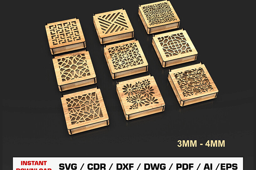 Σετ των 2 Intra απο ξύλο plywood 3mm-4mm πάχος - Διακοσμητικό κοσμηματοπωλείο  κοπής με λέιζερ Δίασταση 20x20 cm INTRAFABR-105206062