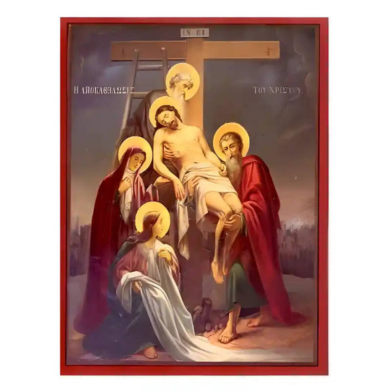 Σετ των 2 Εικόνα Ορθοδοξίας με περίγραμμα χρυσό σε ξύλο Φλαμουρίας  με  βάση Εικόνα Αποκαθήλωση του Χριστού Χειροποίητη Ελληνορθόδοξη , Κρεμαστή πλάκα βυζαντινής τέχνης, χριστιανική τέχνη Διάσταση 10x7 cm (3,9 x 2,8 ίντσες) INTRAEK-670839