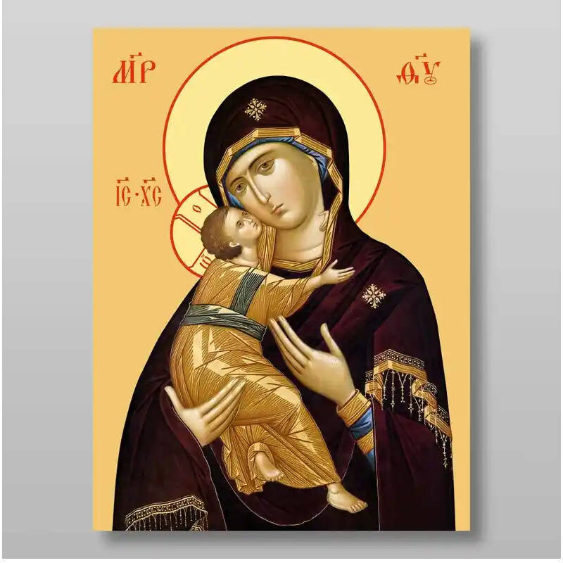 Σετ των 2 Εικόνα Ορθοδοξίας με περίγραμμα χρυσό σε ξύλο Φλαμουρίας  με  βάση Η Μητέρα του Θεού Βλαντιμίρ Χειροποίητη Ελληνορθόδοξη , Κρεμαστή πλάκα βυζαντινής τέχνης, χριστιανική τέχνη Διάσταση 21x15 cm (8,3 x 5,9 ίντσες) INTRAEK-321363
