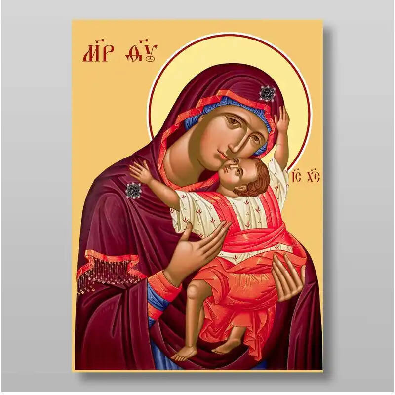 Σετ των 2 Εικόνα Ορθοδοξίας με περίγραμμα χρυσό σε ξύλο Φλαμουρίας  με  βάση Εικόνα της Θεοτόκου Χειροποίητη Ελληνορθόδοξη , Κρεμαστή πλάκα βυζαντινής τέχνης, χριστιανική τέχνη Διάσταση 21x15 cm (8,3 x 5,9 ίντσες) INTRAEK-321356