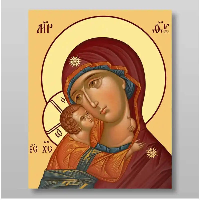 Εικόνα Ορθοδοξίας με περίγραμμα χρυσό σε ξύλο Φλαμουρίας  με  βάση Igorevskaya Εικόνα της Μητέρας του Θεού Χειροποίητη Ελληνορθόδοξη , Κρεμαστή πλάκα βυζαντινής τέχνης, χριστιανική τέχνη Διάσταση 10x7 cm (3,9 x 2,8 ίντσες) INTRAEK-71354