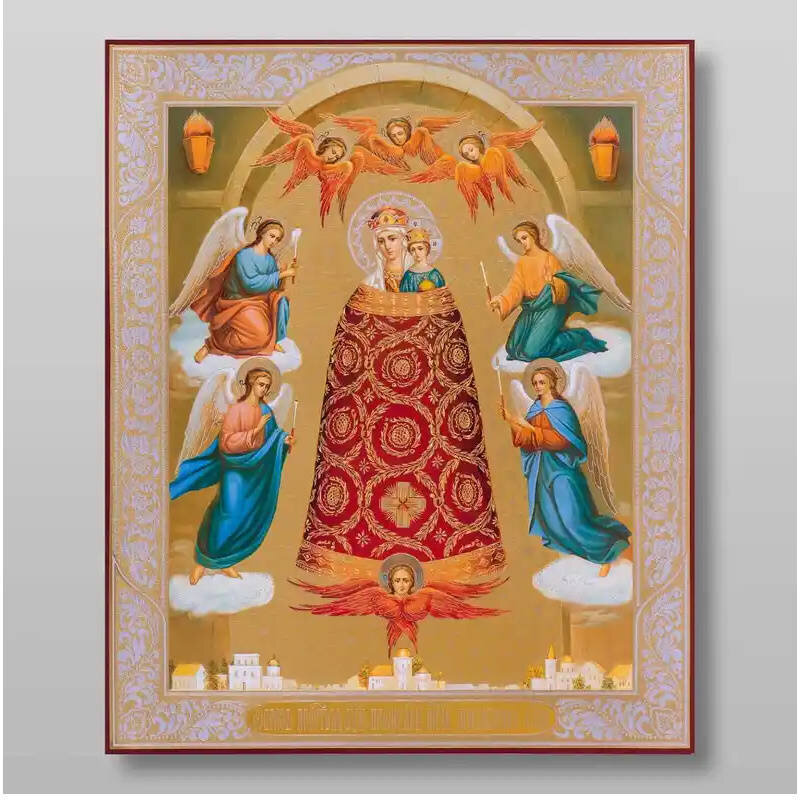 Σετ των 2 Εικόνα Ορθοδοξίας με περίγραμμα χρυσό σε ξύλο Φλαμουρίας  με  βάση Προσθήκη της εικόνας του νου της Θεοτόκου Χειροποίητη Ελληνορθόδοξη , Κρεμαστή πλάκα βυζαντινής τέχνης, χριστιανική τέχνη Διάσταση 21x15 cm (8,3 x 5,9 ίντσες) INTRAEK-321353