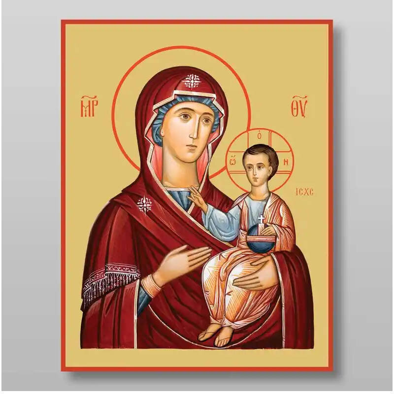 Σετ των 2 Εικόνα Ορθοδοξίας με περίγραμμα χρυσό σε ξύλο Φλαμουρίας  με  βάση Εικόνα της Θεοτόκου της Ιερουσαλήμ Χειροποίητη Ελληνορθόδοξη , Κρεμαστή πλάκα βυζαντινής τέχνης, χριστιανική τέχνη Διάσταση 21x15 cm (8,3 x 5,9 ίντσες) INTRAEK-321352