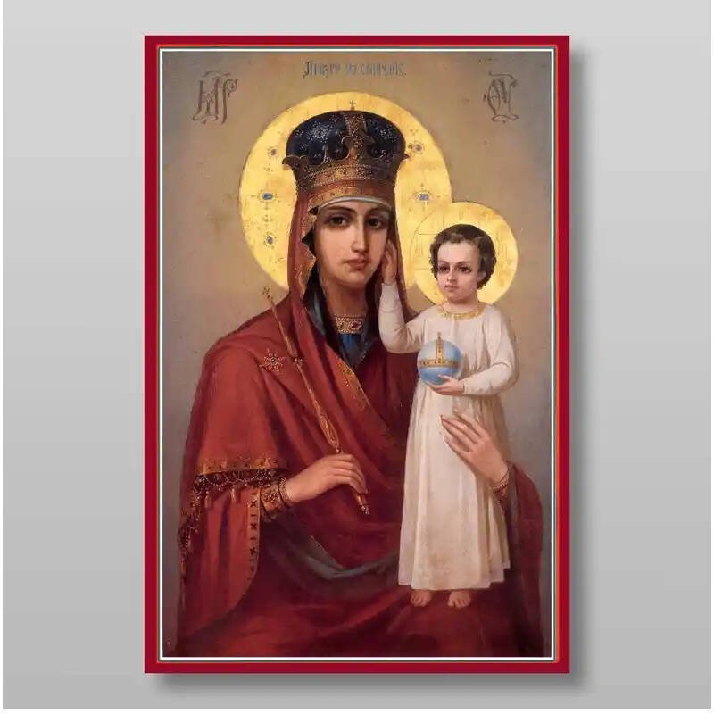 Εικόνα Ορθοδοξίας με περίγραμμα χρυσό σε ξύλο Φλαμουρίας  με  βάση Δείτε το My Humility Icon of the Mother of God Χειροποίητη Ελληνορθόδοξη , Κρεμαστή πλάκα βυζαντινής τέχνης, χριστιανική τέχνη Διάσταση 10x7 cm (3,9 x 2,8 ίντσες) INTRAEK-71086