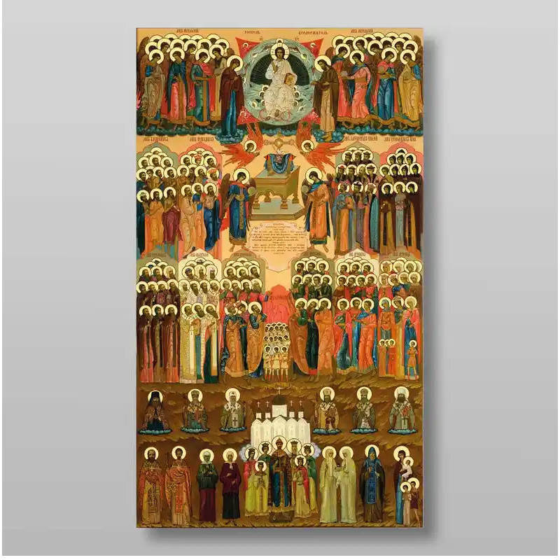 Σετ των 2 Εικόνα Ορθοδοξίας με περίγραμμα χρυσό σε ξύλο Φλαμουρίας  με  βάση Άγιοι Πάντων, Χειροποίητη Ελληνορθόδοξη , Κρεμαστή πλάκα βυζαντινής τέχνης, χριστιανική τέχνη Διάσταση 15x11 cm (5,9 x 4,3 ίντσες) INTRAEK-2801