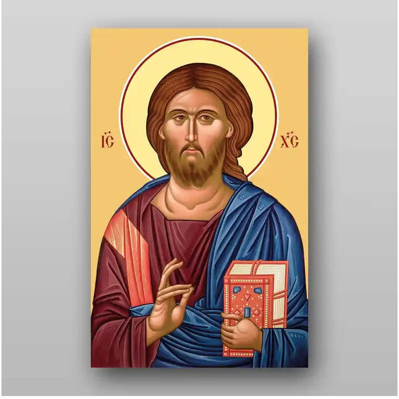Σετ 2 τεμαχίων – Εικόνα Ορθοδοξίας με περίγραμμα χρυσό σε ξύλο Φλαμουρίας  με  βάση Εικόνα του Ιησού Χριστού - Χειροποίητη Ελληνορθόδοξη , Κρεμαστή πλάκα βυζαντινής τέχνης, χριστιανική τέχνη Διάσταση 15x11 cm (5,9 x 4,3 ίντσες) INTRAEK-21316