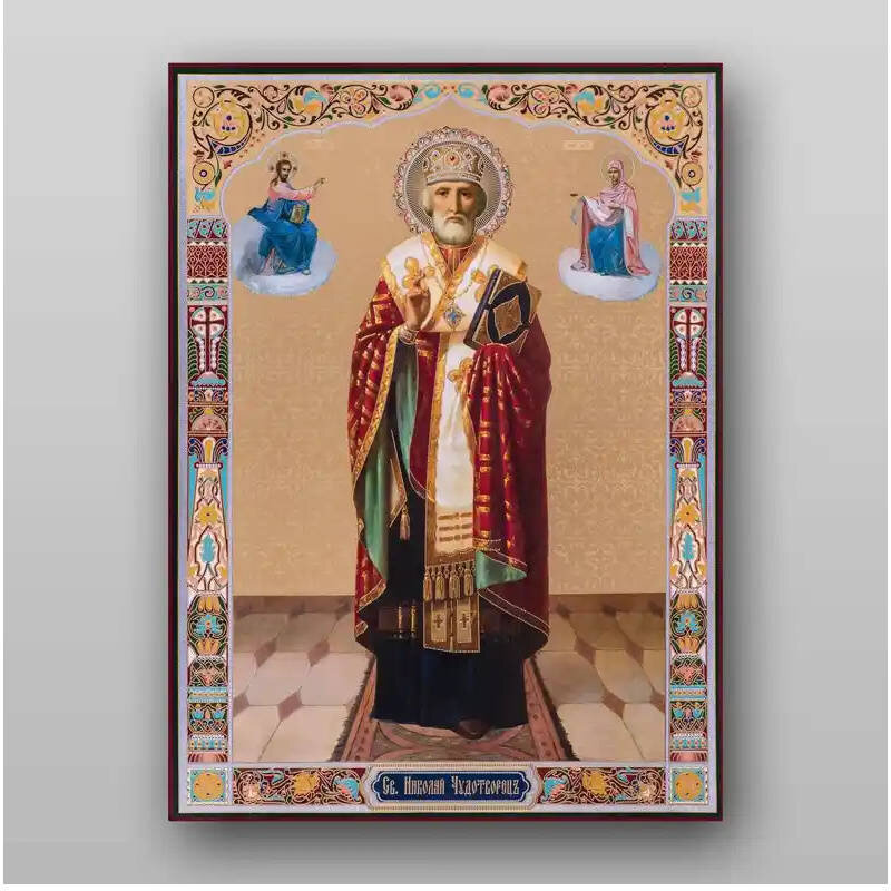 Σετ 2 τεμαχίων – Εικόνα Ορθοδοξίας με περίγραμμα χρυσό σε ξύλο Φλαμουρίας  με  βάση Εικόνα του Αγίου Νικολάου - Χειροποίητη Ελληνορθόδοξη , Κρεμαστή πλάκα βυζαντινής τέχνης, χριστιανική τέχνη Διάσταση 15x11 cm (5,9 x 4,3 ίντσες) INTRAEK-21315