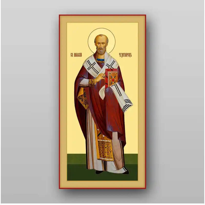 Σετ 2 τεμαχίων – Εικόνα Ορθοδοξίας με περίγραμμα χρυσό σε ξύλο Φλαμουρίας  με  βάση Εικόνα του Αγίου Νικολάου - Χειροποίητη Ελληνορθόδοξη , Κρεμαστή πλάκα βυζαντινής τέχνης, χριστιανική τέχνη Διάσταση 15x11 cm (5,9 x 4,3 ίντσες) INTRAEK-21311