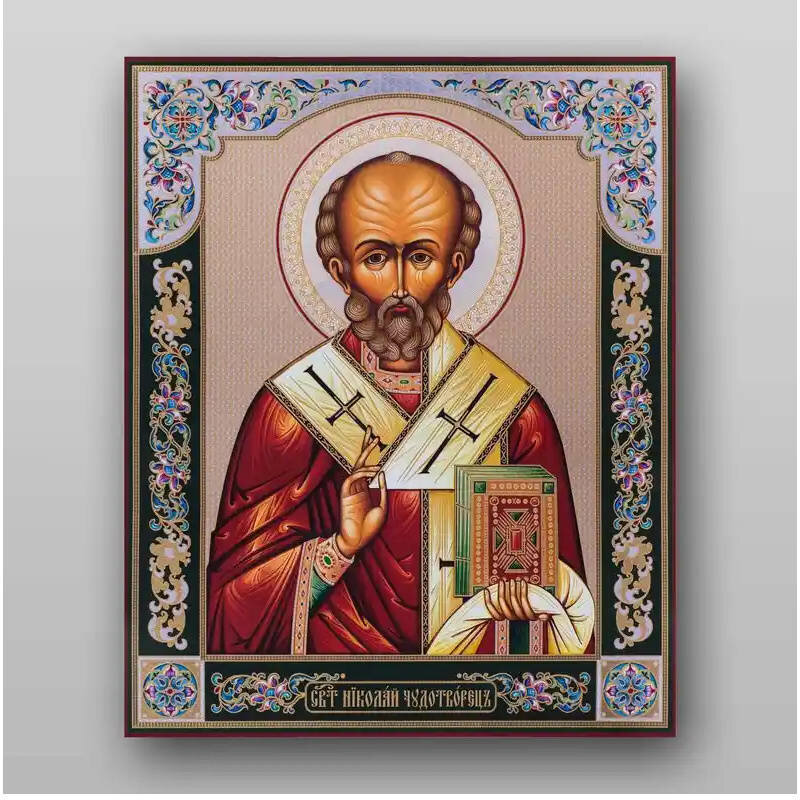 Εικόνα Ορθοδοξίας με περίγραμμα χρυσό σε ξύλο Φλαμουρίας  με  βάση Εικόνα του Αγίου Νικολάου - Χειροποίητη Ελληνορθόδοξη , Κρεμαστή πλάκα βυζαντινής τέχνης, χριστιανική τέχνη Διάσταση 10x7 cm (3,9 x 2,8 ίντσες) INTRAEK-71299