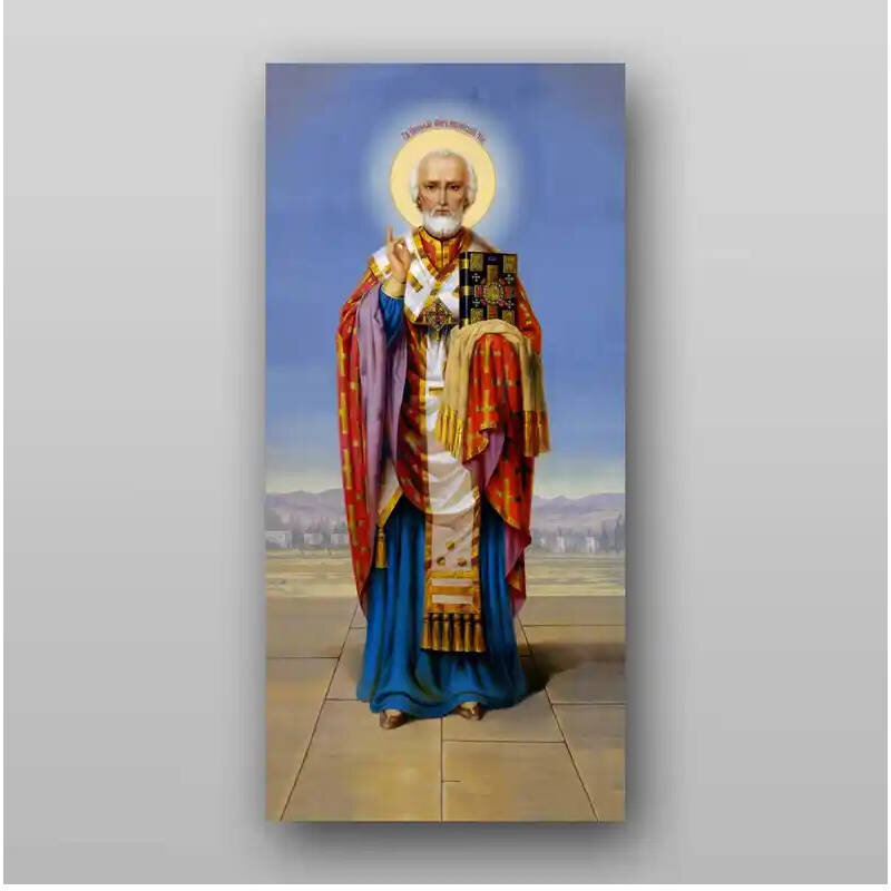 Εικόνα Ορθοδοξίας με περίγραμμα χρυσό σε ξύλο Φλαμουρίας  με  βάση Εικόνα του Αγίου Νικολάου - Χειροποίητη Ελληνορθόδοξη , Κρεμαστή πλάκα βυζαντινής τέχνης, χριστιανική τέχνη Διάσταση 10x7 cm (3,9 x 2,8 ίντσες) INTRAEK-71297