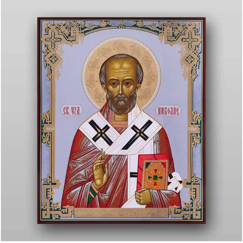 Εικόνα Ορθοδοξίας με περίγραμμα χρυσό σε ξύλο Φλαμουρίας  με  βάση Εικόνα του Αγίου Νικολάου - Χειροποίητη Ελληνορθόδοξη , Κρεμαστή πλάκα βυζαντινής τέχνης, χριστιανική τέχνη Διάσταση 10x7 cm (3,9 x 2,8 ίντσες) INTRAEK-71295
