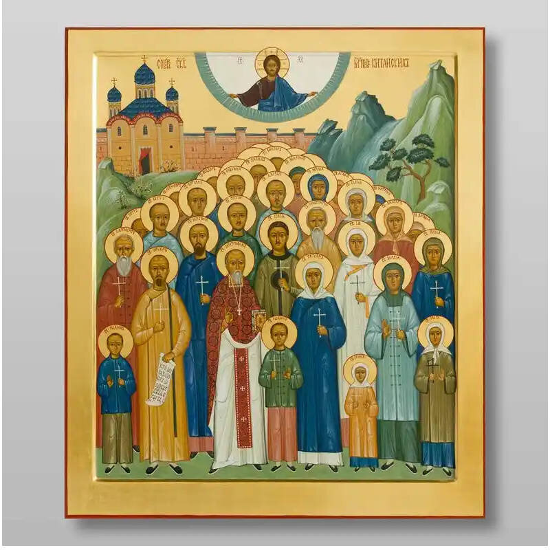 Εικόνα Ορθοδοξίας με περίγραμμα χρυσό σε ξύλο Φλαμουρίας  με  βάση Κινέζοι μάρτυρες, Χειροποίητη Ελληνορθόδοξη , Κρεμαστή πλάκα βυζαντινής τέχνης, χριστιανική τέχνη Διάσταση 10x7 cm (3,9 x 2,8 ίντσες) INTRAEK-71293