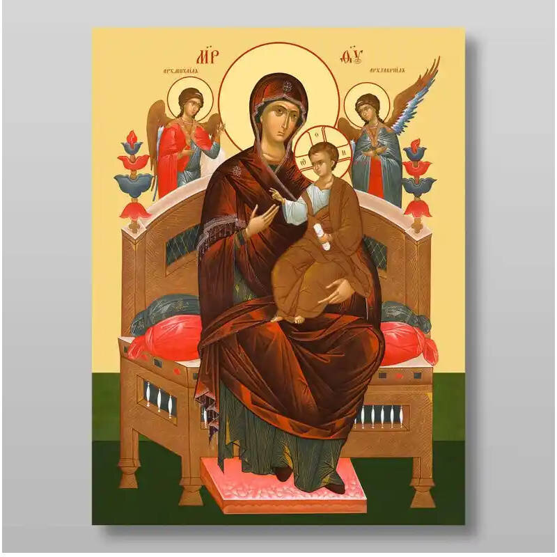 Εικόνα Ορθοδοξίας με περίγραμμα χρυσό σε ξύλο Φλαμουρίας  με  βάση The Mother of God Queen of All, Pantanassa Χειροποίητη Ελληνορθόδοξη , Κρεμαστή πλάκα βυζαντινής τέχνης, χριστιανική τέχνη Διάσταση 10x7 cm (3,9 x 2,8 ίντσες) INTRAEK-71255