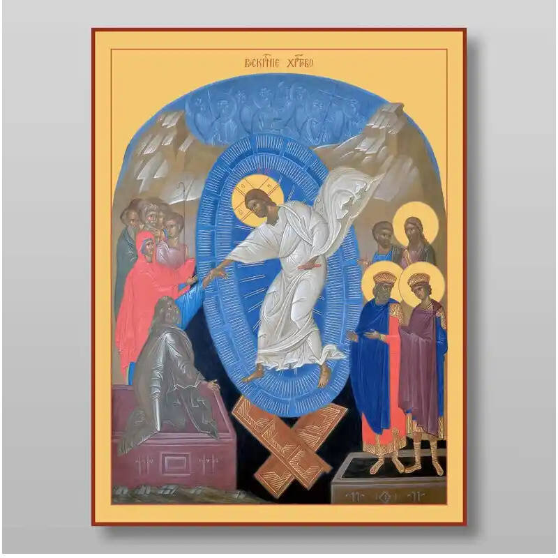 Εικόνα Ορθοδοξίας με περίγραμμα χρυσό σε ξύλο Φλαμουρίας  με  βάση Ανάσταση Χριστού. Το Harrowing of Hades Χειροποίητη Ελληνορθόδοξη , Κρεμαστή πλάκα βυζαντινής τέχνης, χριστιανική τέχνη Διάσταση 10x7 cm (3,9 x 2,8 ίντσες) INTRAEK-71254